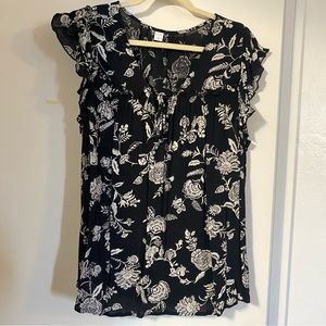 Old Navy - peasant top (short sleeve) - black with white floral pattern